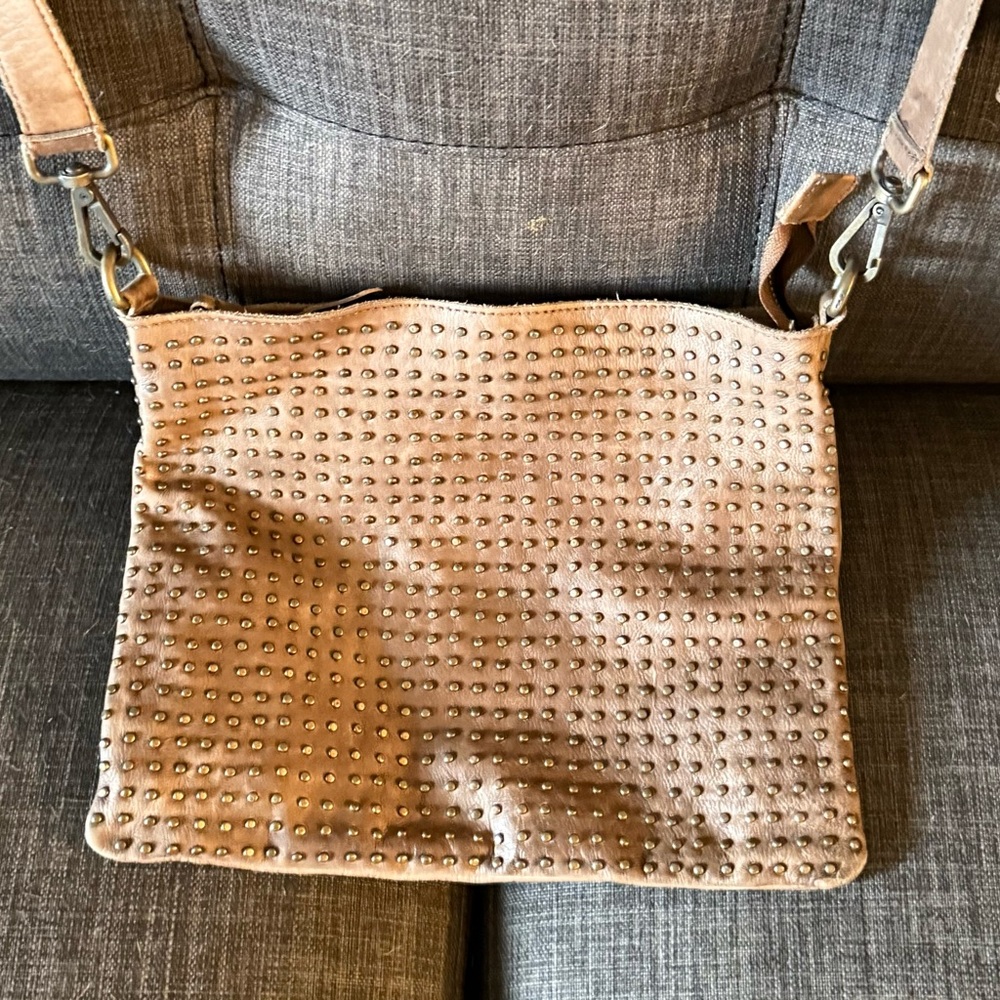 Platania Leather Studded Tan Shoulder Bag Made in Italy